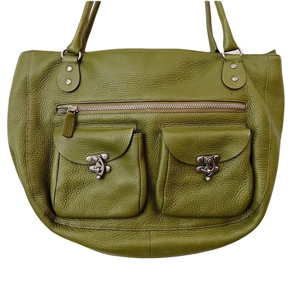 Cynthia Rowley Green Pebble Leather Satchel Shoulder Bag Vintage - Picture 1 of 15